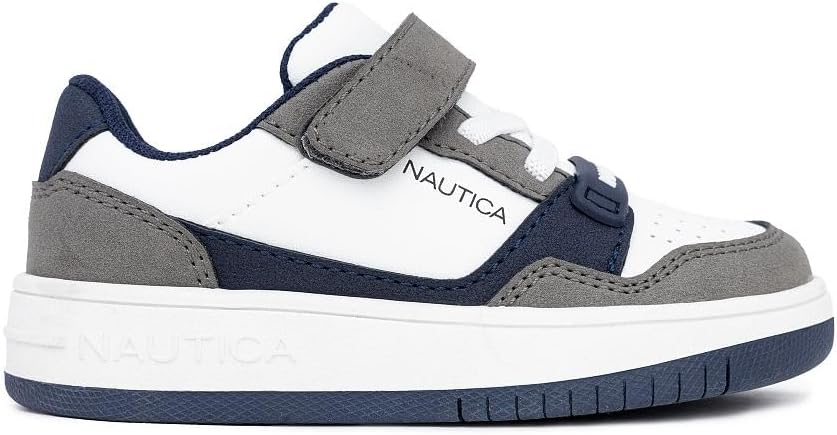 Детские кроссовки Nautica с регулируемыми ремешками, Удобные повседневные кеды для мальчиков и девочек, малышей и маленьких детей, белый/синий/серый — фото 2