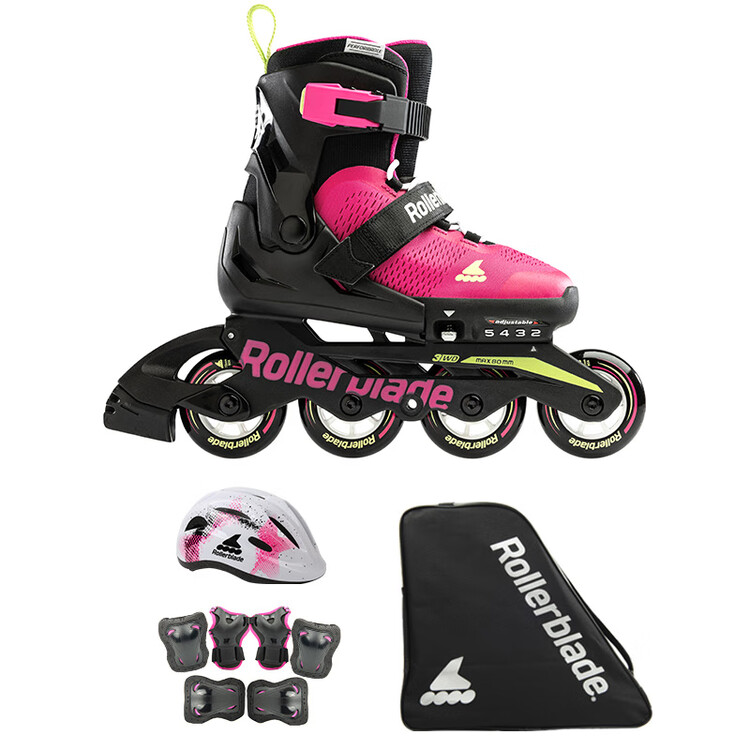 

RollerBlade Детские роликовые коньки с регулируемым размером, для мальчиков и девочек, цвет розовый/светло-зеленый (Premium Package A), размер M (33-36.5 см)/(21-23 см)
