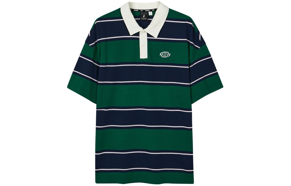 

Футболка поло унисекс зеленые широкие полоски Skechers, Green Thick Stripes/045N