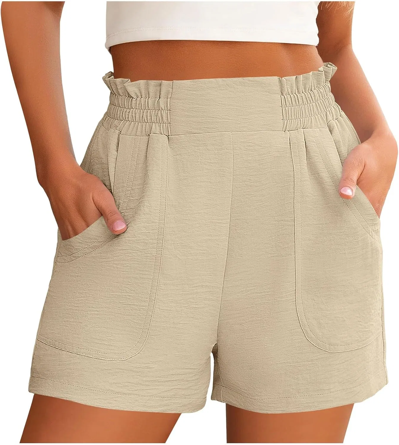 Женские шорты с высокой талией, широкие, NATHGAM, Beige