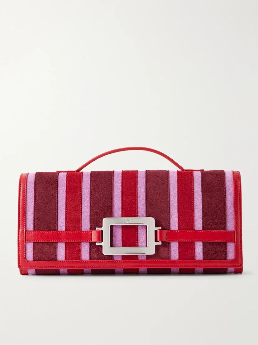 Клатч Belle Vivier из замши в полоску с кожаной отделкой и пряжкой Roger Vivier, розовый