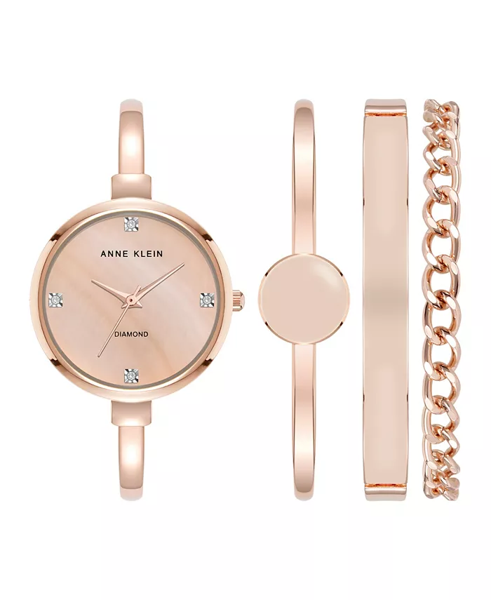 

Женский комплект часов с браслетом из металлического сплава цвета розового золота и кварца, 32 мм Anne Klein