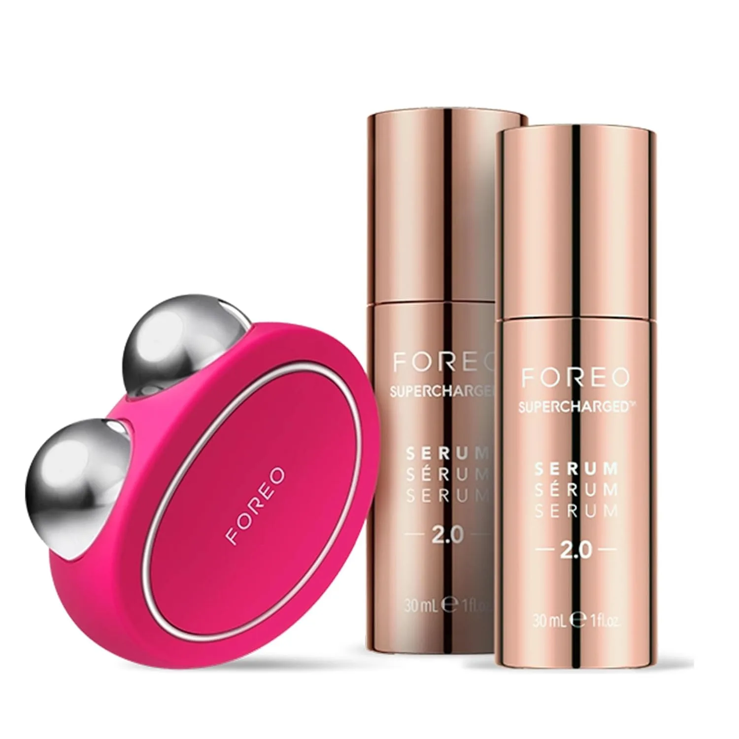 FOREO Age-Defying Bear Bundle - устройство для микротокового массажа Bear и 2 сыворотки-проводника по 30 мл - набор для мгновенного лифтинга, фуксия, Fuchsia Bundle