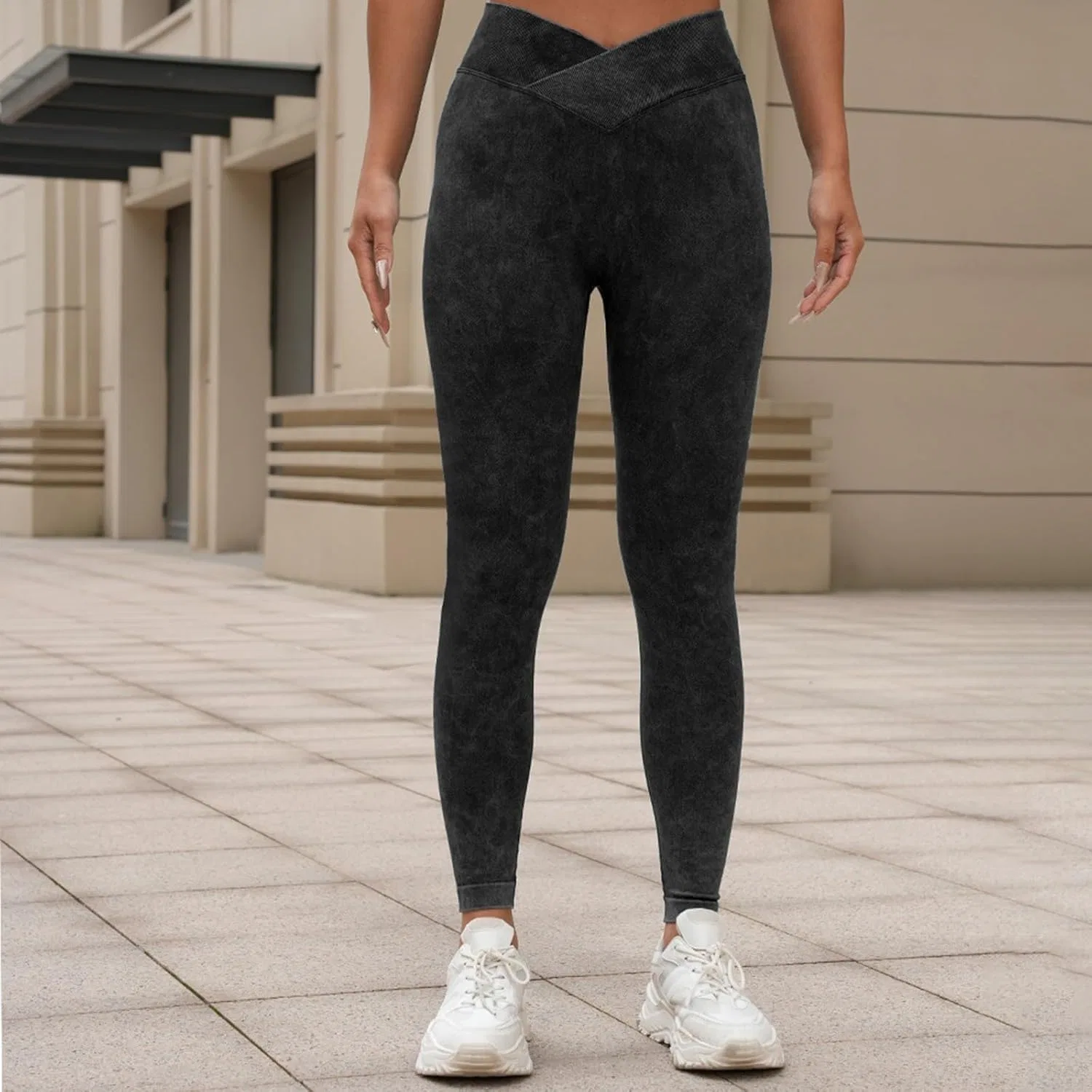 Женские леггинсы для йоги, High Waist Seamless, Peach Hip Lift, черные — фото 3
