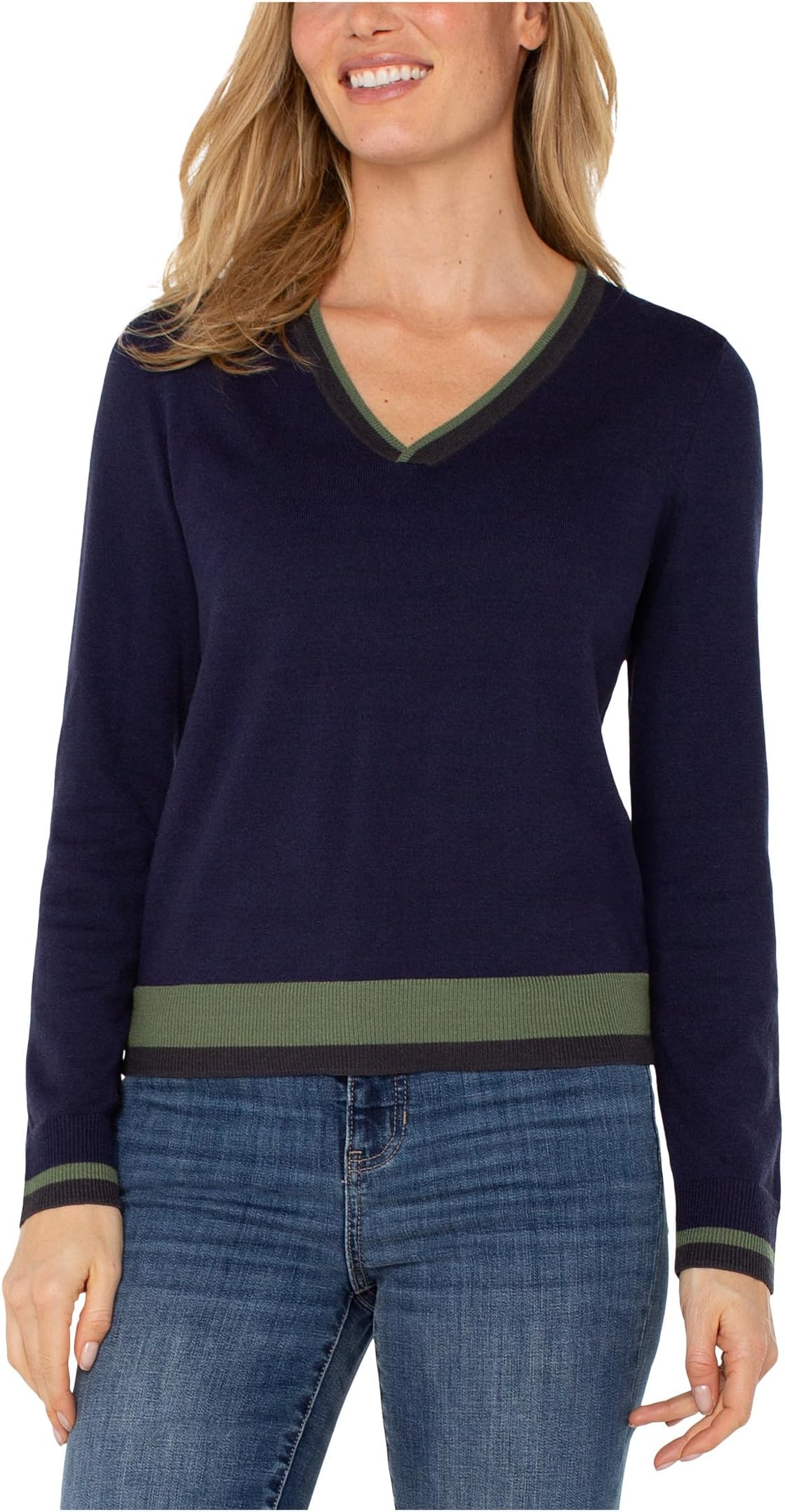 

Свитер Liverpool Los Angeles Women's Long Sleeve Colorblock V-neck Sweater, Navy/Green Multi