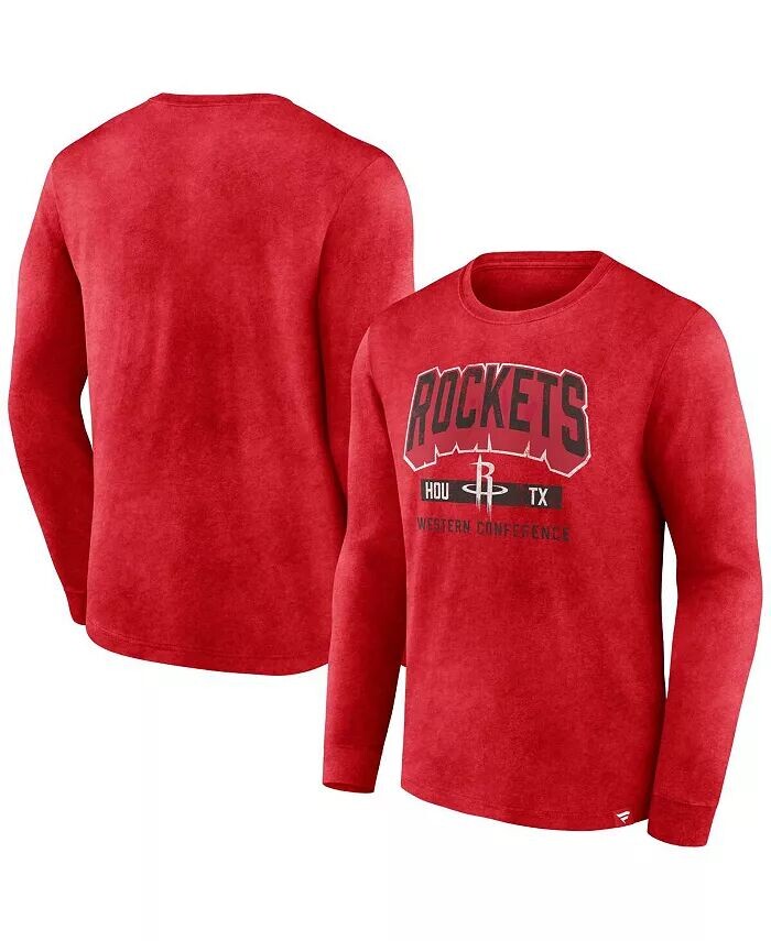 

Футболка мужская Heather Red Distressed Houston Rockets Front Court Press Snow Wash с длинным рукавом Fanatics