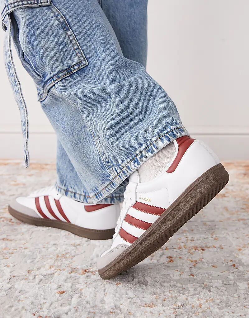 Кроссовки Samba OG белого и бордового цветов adidas Originals — фото 3