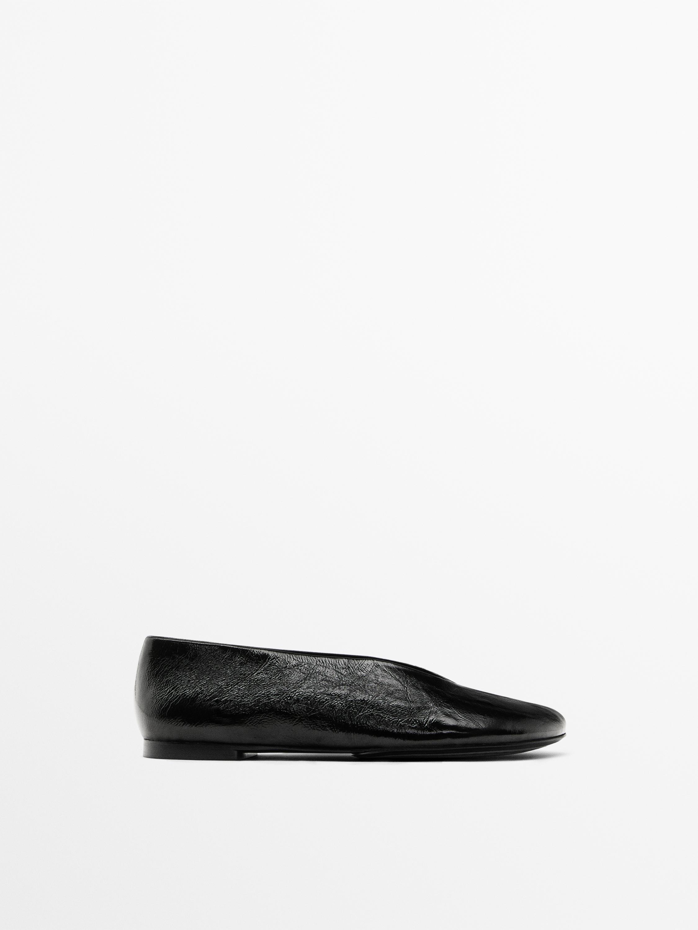 Балетки из блестящей мягкой кожи Massimo Dutti, черный