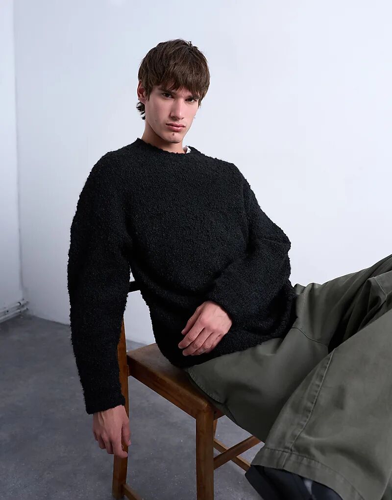 

Свободный джемпер Topman из букле черного цвета