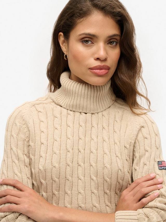 Свободный свитер с кабельным узором и воротником-хомутом Superdry, Winter Taupe Twist — фото 4