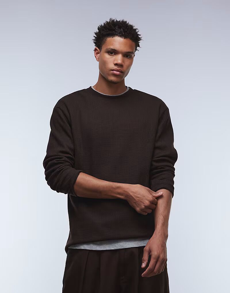 

Плотная свободная футболка с длинными рукавами темно-коричневого цвета с вафельным узором Asos Design, Коричневый, Плотная свободная футболка с длинными рукавами темно-коричневого цвета с вафельным узором Asos Design