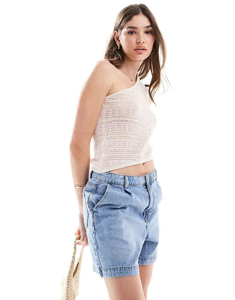 

Трикотажный топ на одно плечо в розовую полоску ASOS DESIGN