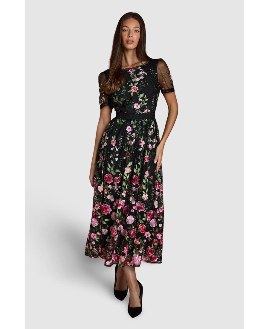 

Женское миди-платье с кружевной отделкой и вышивкой из сетки Coast, Black