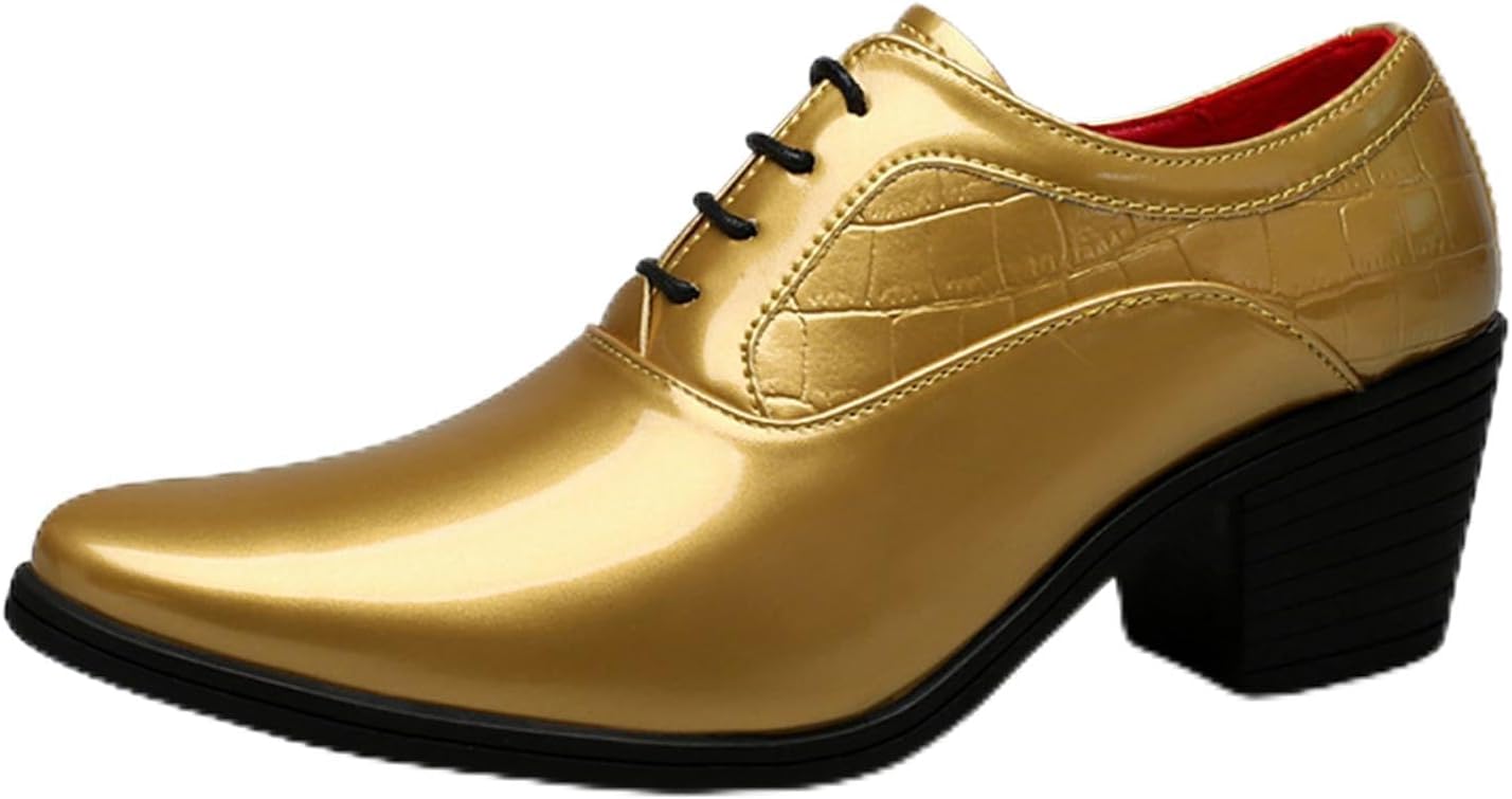 

Мужские оксфорды с блестящей кожей, шнуровкой и массивным низким каблуком, заостренный носок, деловые лоферы, дерби для офиса, выпускного, вечеринки и свадьбы Abborora, золотой
