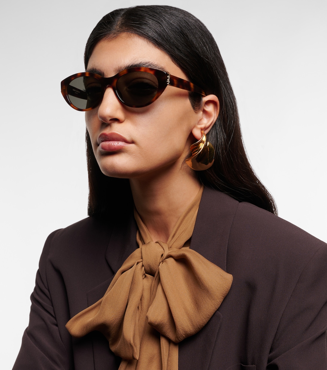 Солнцезащитные очки SL M148 в форме кошачьего глаза Saint Laurent, Havana-Havana-Grey — фото 3