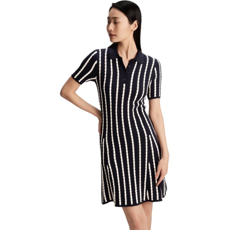 Tommy Hilfiger Женское платье с короткими рукавами и шортами, цвет Black and white stripes 03H — фото 3