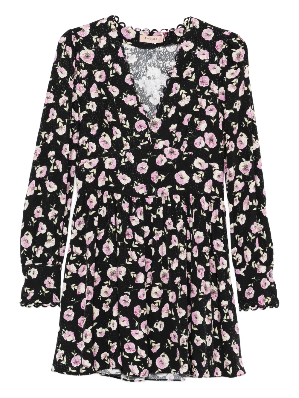 

Мини-платье с цветочным принтом и V-образным вырезом Twinset, черный