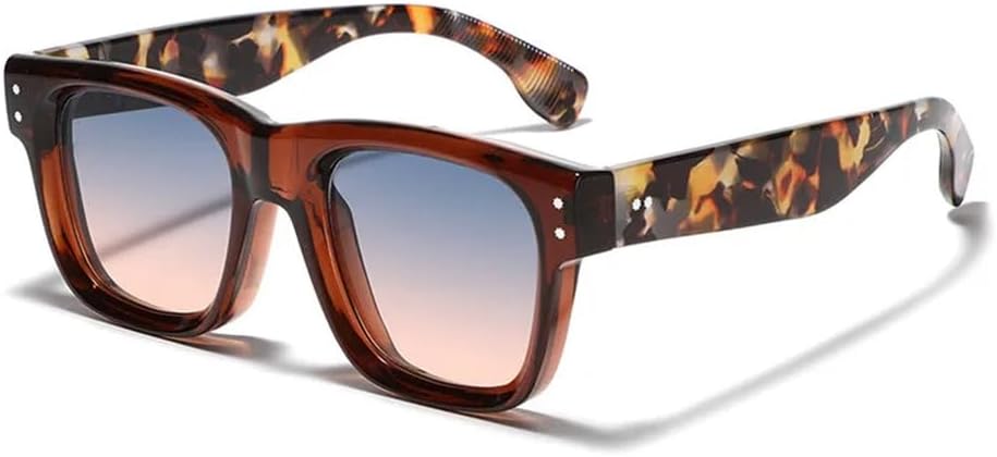 

Классические квадратные солнцезащитные очки для женщин и мужчин, винтажные солнцезащитные очки с заклепками, популярные панк-очки с леопардовым принтом MTZJH, Brown Blue Pink