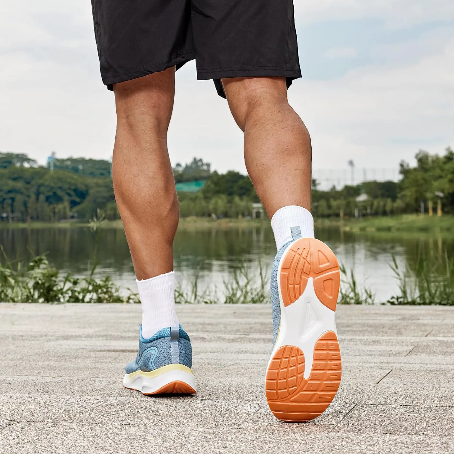 Мужские кроссовки FitVille широкого типа для ходьбы с амортизацией, беговые кроссовки, теннисные кроссовки широкой полноты с поддержкой свода стопы для облегчения болей при плантарном фасциите, синий — фото 4