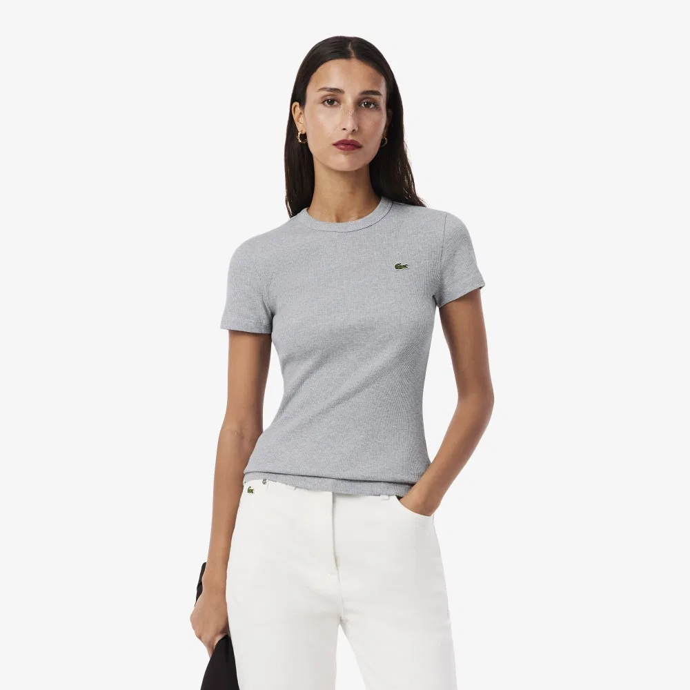 Футболка Lacoste в рубчик меланжево-серая