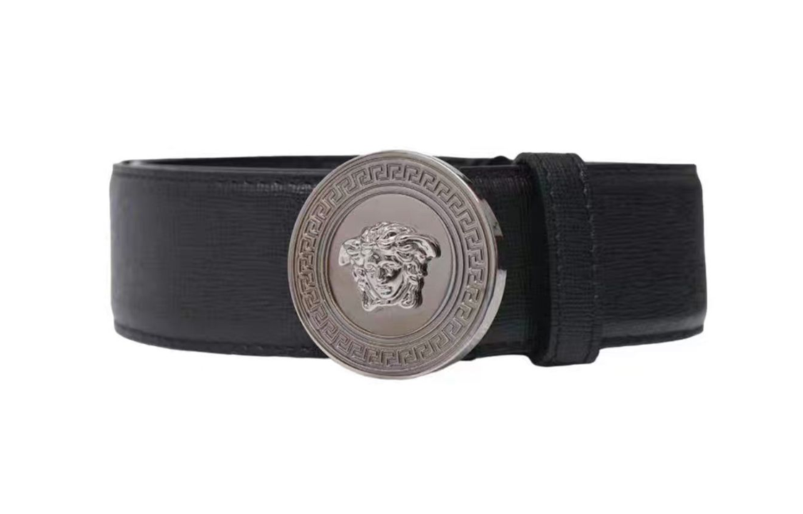 

VERSACE Кожаный ремень из коровьей кожи для мужчин черный ширина 3.7 см