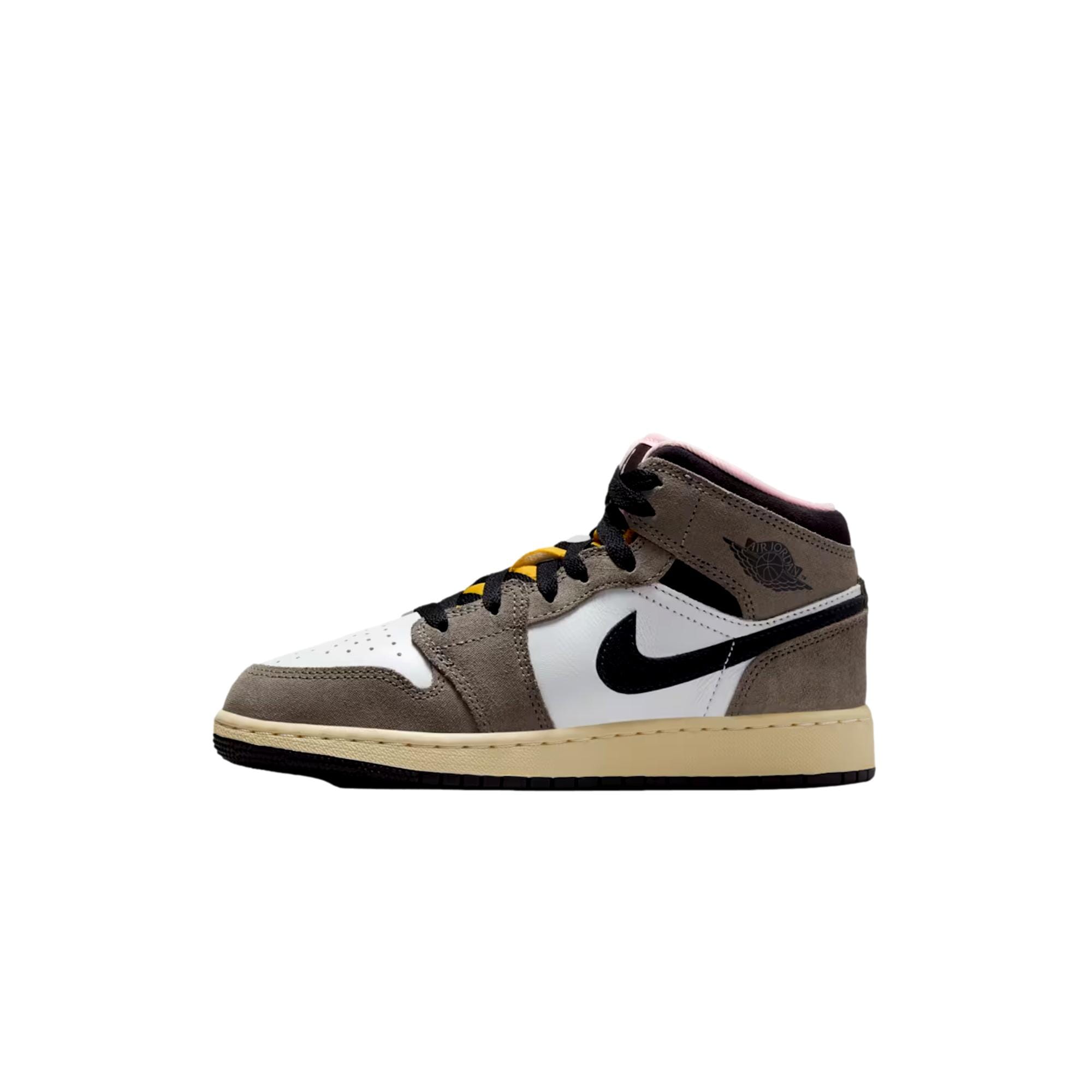 

Кроссовки Nike Air Jordan 1 Mid SE белые/серые с масляным наполнителем - Cave Stone HQ2014-100 Grade-School Nike, серый