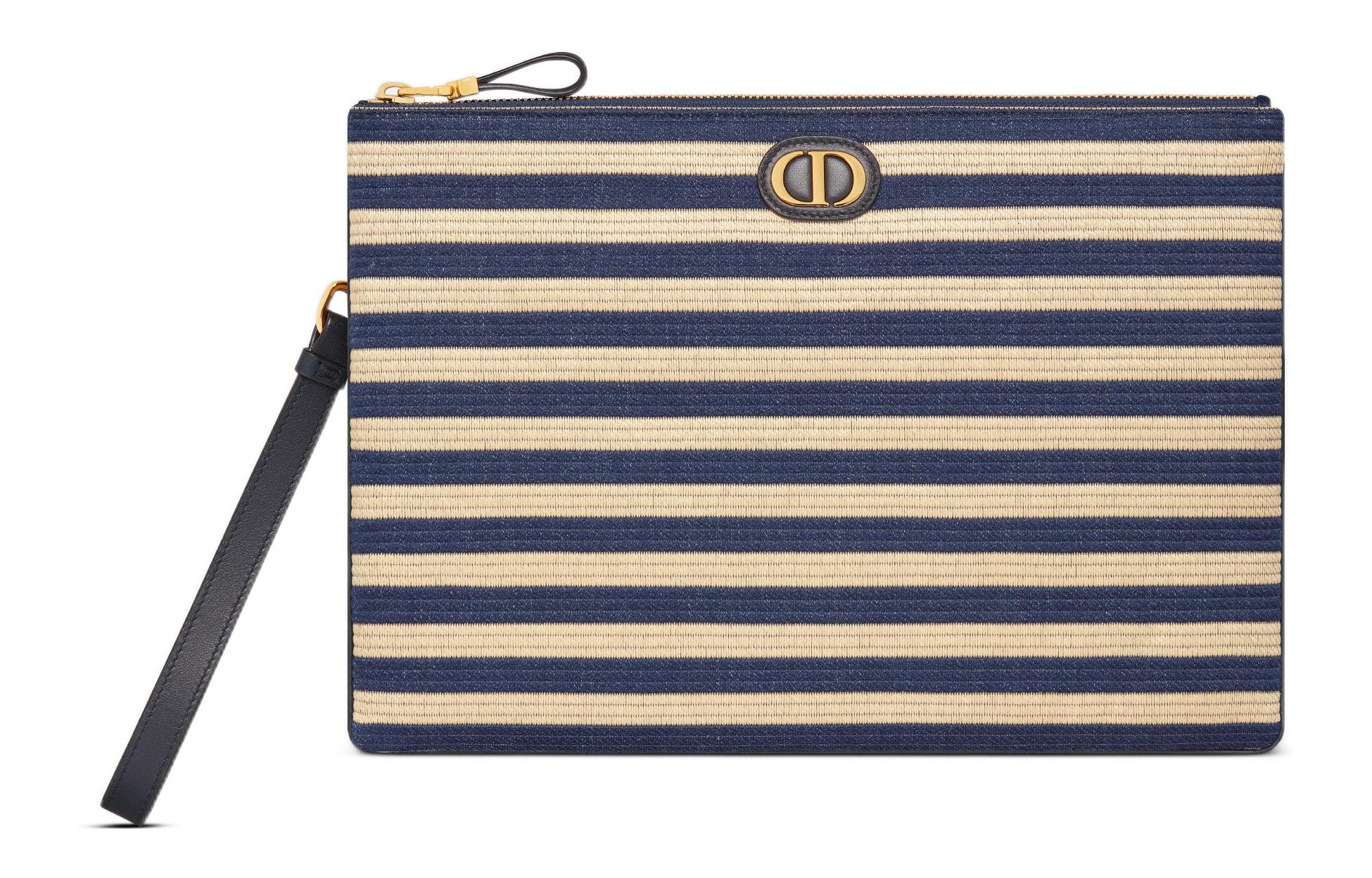 

DIOR Клатч из рафии натуральный с голубым денимом, Natural/Denim Blue