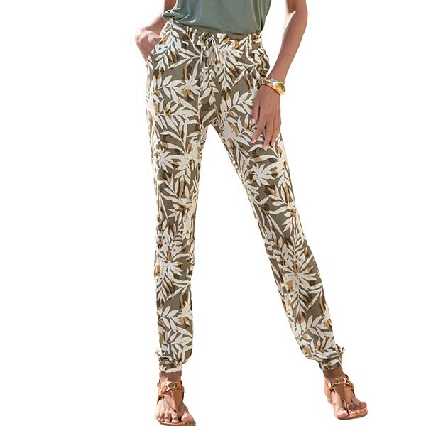 

Женские брюки с присборенным эластичным низом Lascana, Khaki Ivory