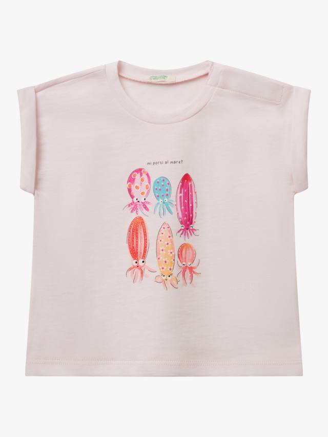 

Детский хлопковый топ с коротким рукавом и принтом Benetton, Pastel Pink