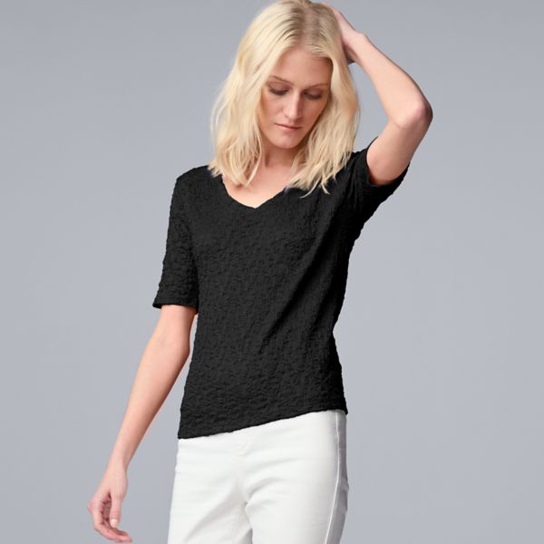 

Женский топ с V-образным вырезом и коротким рукавом в сборку Simply Vera Vera Wang, черный