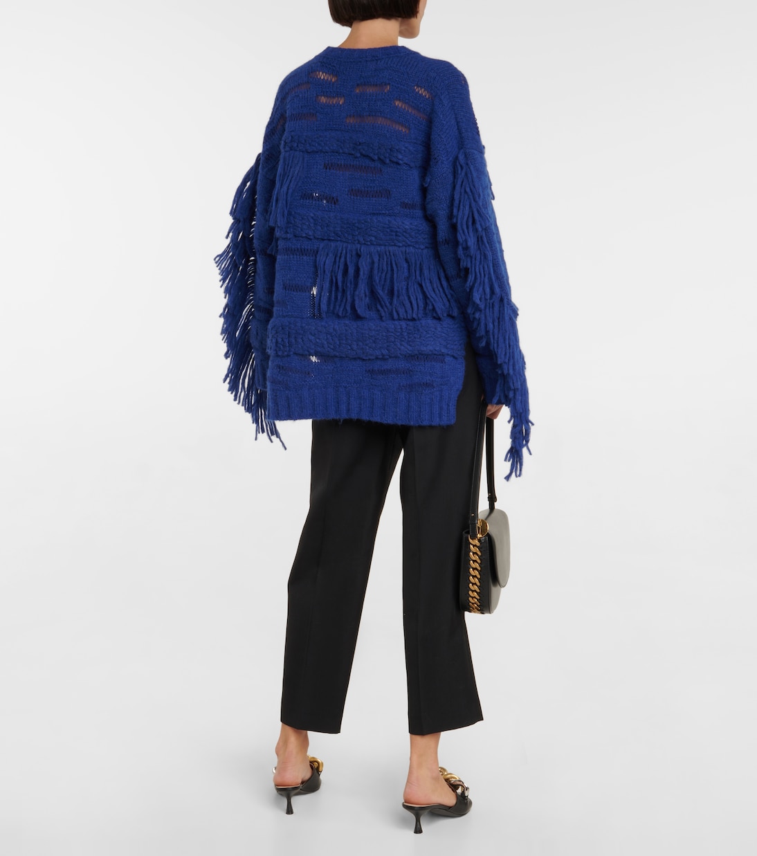 Свитер из шерсти альпаки с бахромой Stella McCartney, Jewel Blue — фото 3
