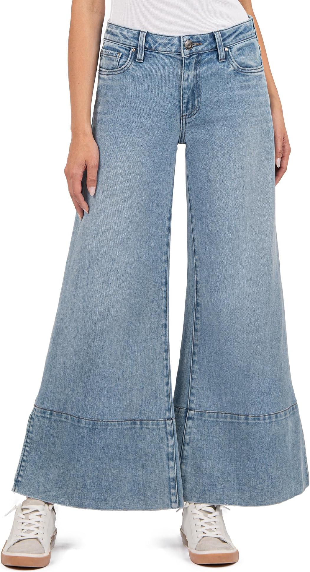 

Брюки KUT from the Kloth Goldie Mid-Rise Super Flare-Wide Hem With Slit In Famous, цвет Famous