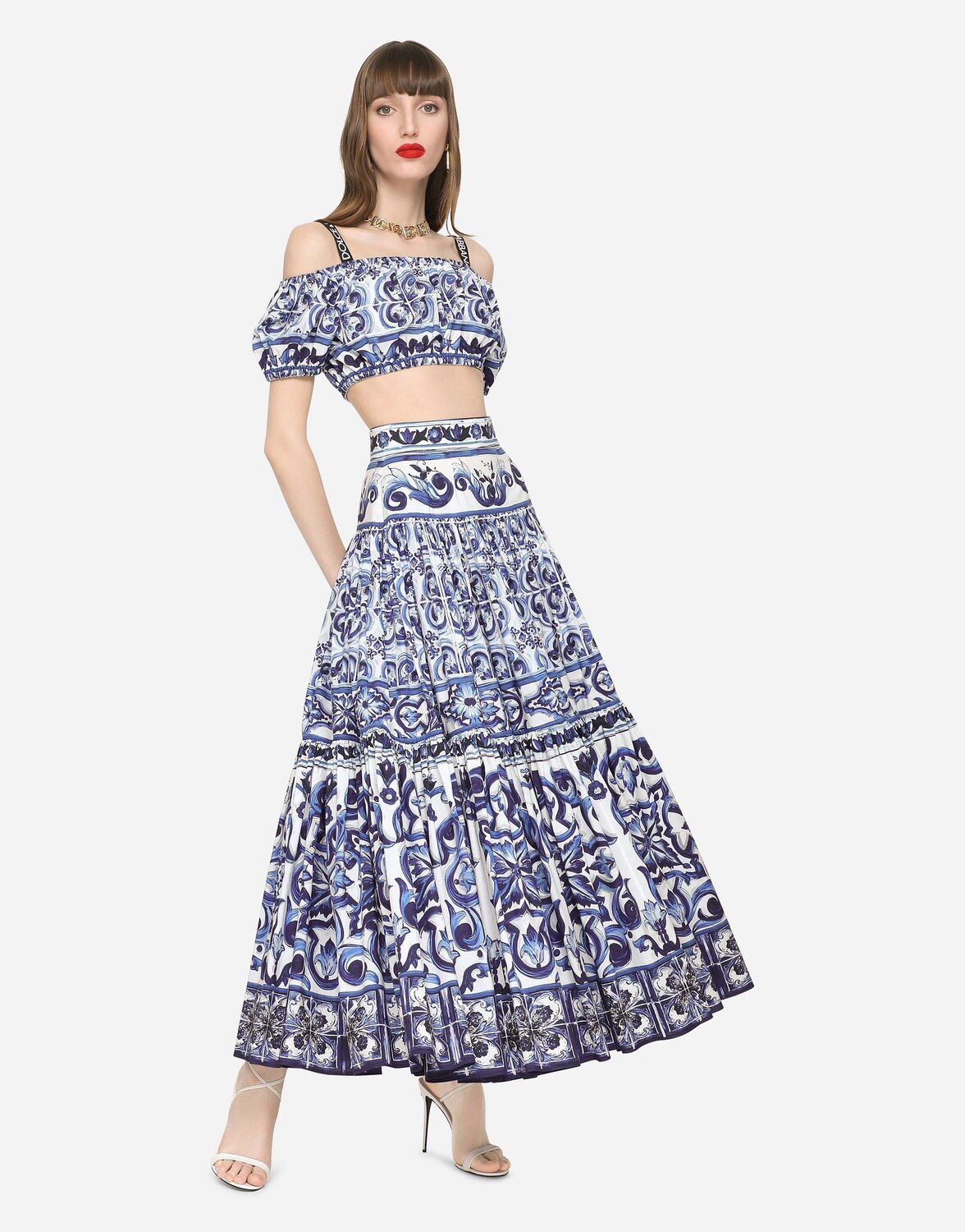 Длинная поплиновая юбка с принтом «маиолика» Dolce & Gabbana, мультиколор — фото 2