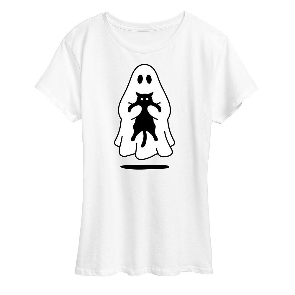 

Женская футболка с рисунком Ghost Holding Black Cat, белый
