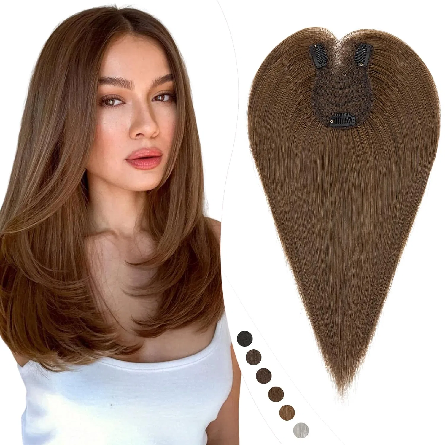 Накладка на макушку из натуральных волос Elailite Hair Topper Elailite, (Side Fringe) #4 Medium Brown