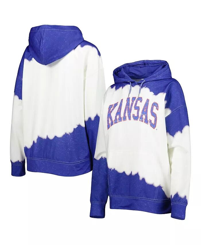 

Женская белая толстовка с капюшоном Royal Distressed Kansas Jayhawks For the Fun с двойной окраской Gameday Couture