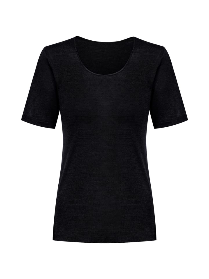 

Рубашка с коротким рукавом из шерсти и шелка черного цвета Mey