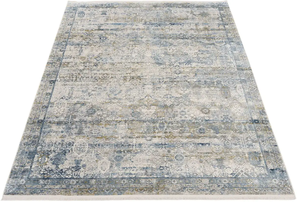 

OCI THE CARPET BRAND "Tradi" ковер, прямоугольный, глянцевая вискоза, с бахромой, гостиная OCI Die Teppichmarke 240х300 см, серо-голубой