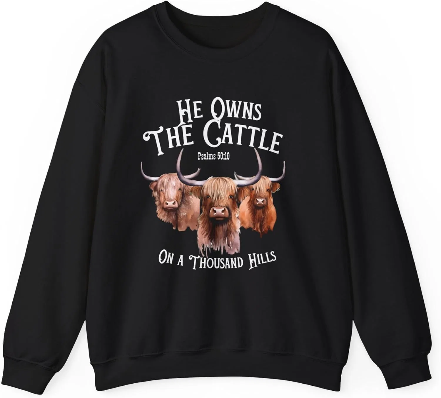 Свитшот унисекс Highland Cow, He Owns the Cattle, нейтральный джемпер с круглым вырезом, подарок для любителя коров, футболка с шотландской коровой, ферма GENERIC, черный
