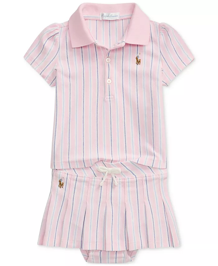 

Детский хлопковый комплект из поло и юбки-шорт для девочек Polo Ralph Lauren, розовый