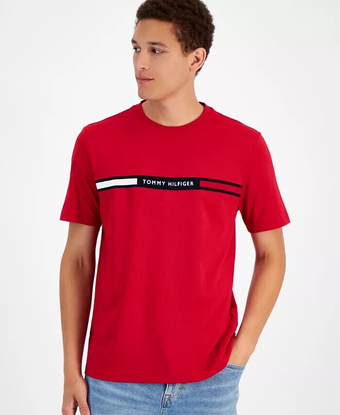 

Мужская футболка с коротким рукавом и вставкой на груди с логотипом Tommy Hilfiger, красный