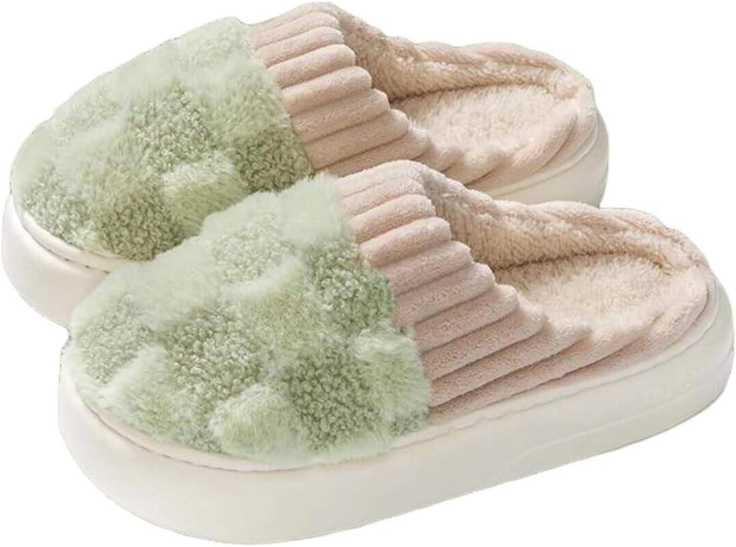 

Пушистые тапочки для женщин и мужчин, клетчатые домашние тапочки для пары, мягкие теплые домашние обувь, уютные мягкие тапочки на вспененной подошве с эффектом памяти, для дома и улицы Kvotuu, зеленый