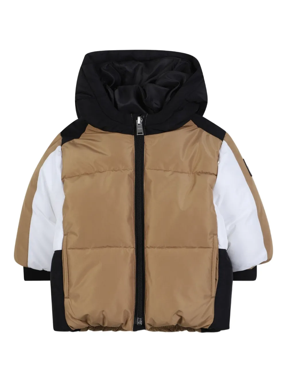 

Пуховик в стиле колор-блок BOSS Kidswear, коричневый