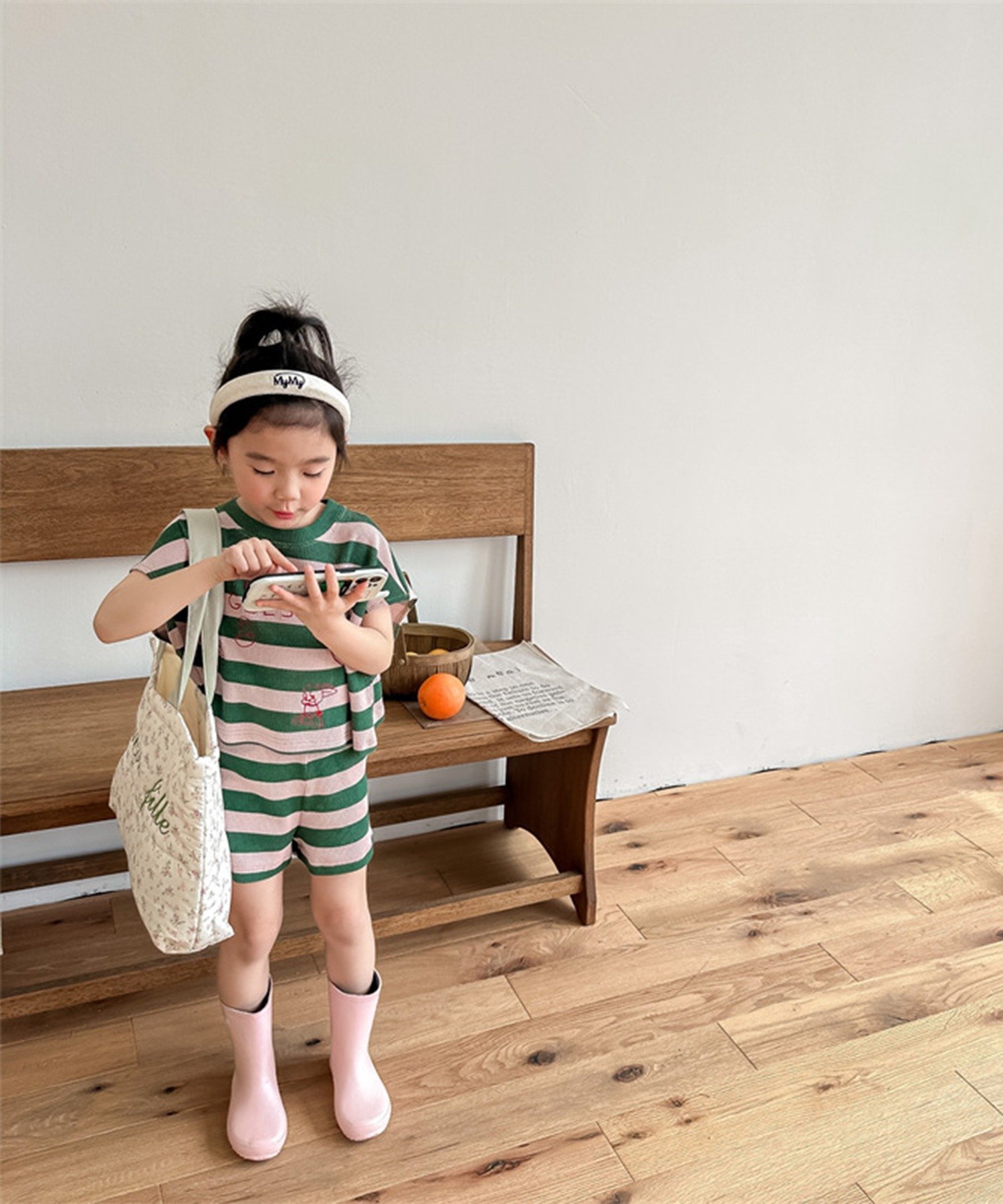 Корейский детский комплект одежды с принтом на передней части. Aimoha Kids, green — фото 3