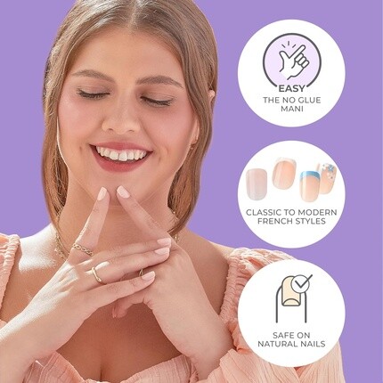 KISS imPRESS No Glue Push-On Nails Fearless Light Neutral White Tip French Medium Size Mindle Shape Включает 30 ногтей Подготовительный диск Инструкция Маникюрная палочка Мини-пилка Impress — фото 3