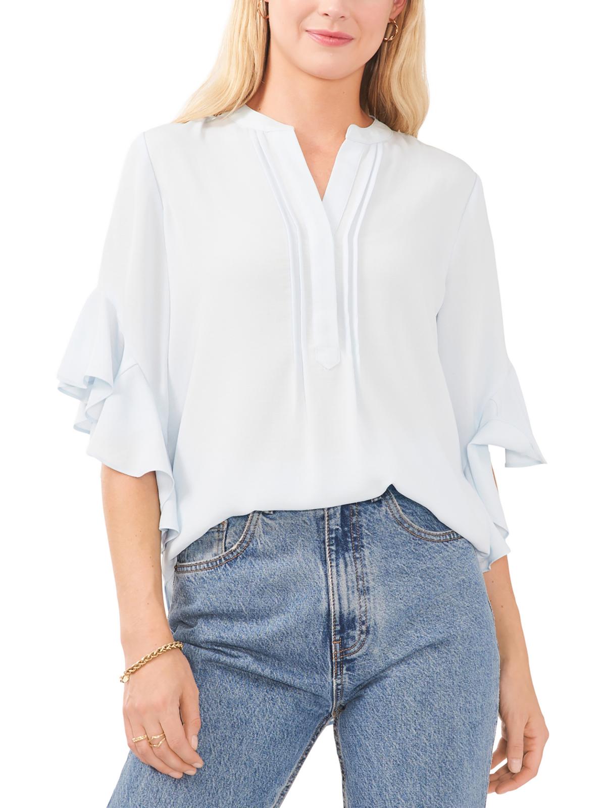 

Женская блузка с оборками на рукавах и разрезом на горловине Vince Camuto, цвет breeze