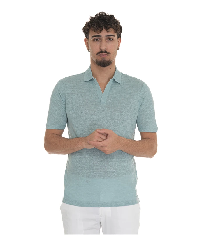 

Легкая льняная рубашка-поло с неоднородной текстурой. Gran Sasso, синий