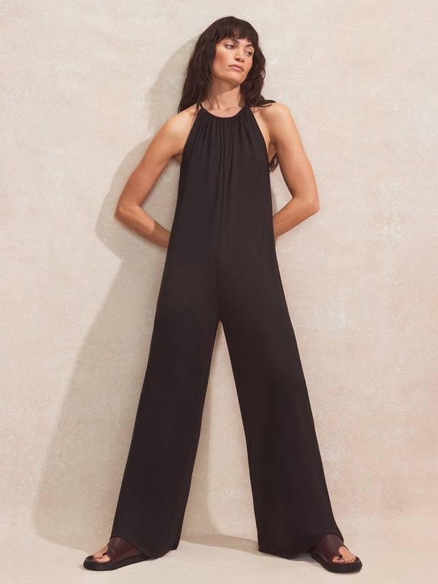 

Комбинезон с широкими брючинами и топом-халтер из джерси Ro&Zo, Black