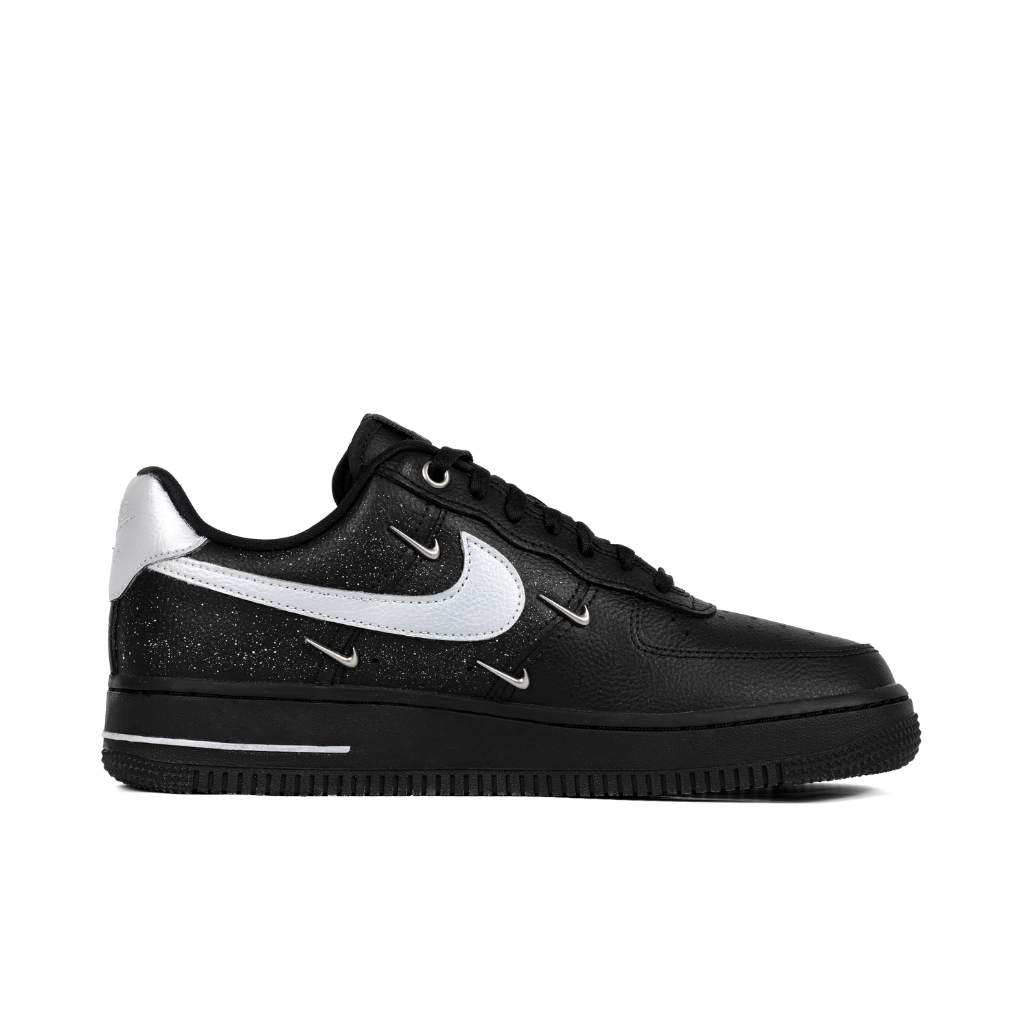 Nike Женские противоскользящие износостойкие низкие скейтерские кросcовки Air Force 1 черно-серебристые, цвет Black Silver — фото 3