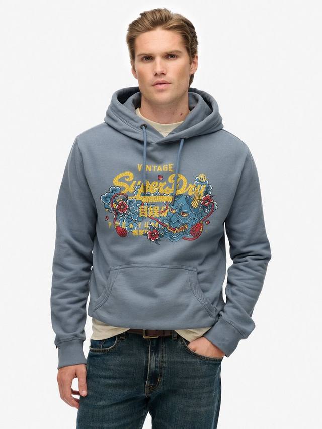 

Винтажный логотип Tokyo расслабленный худи Superdry, Blue Grey
